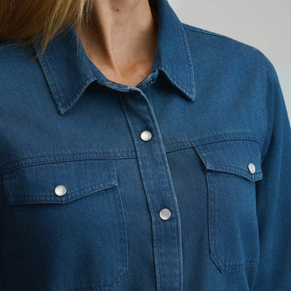 Women's Long-Sleeve Denim Button Front Belted Midi Dress | Eddie Bauer