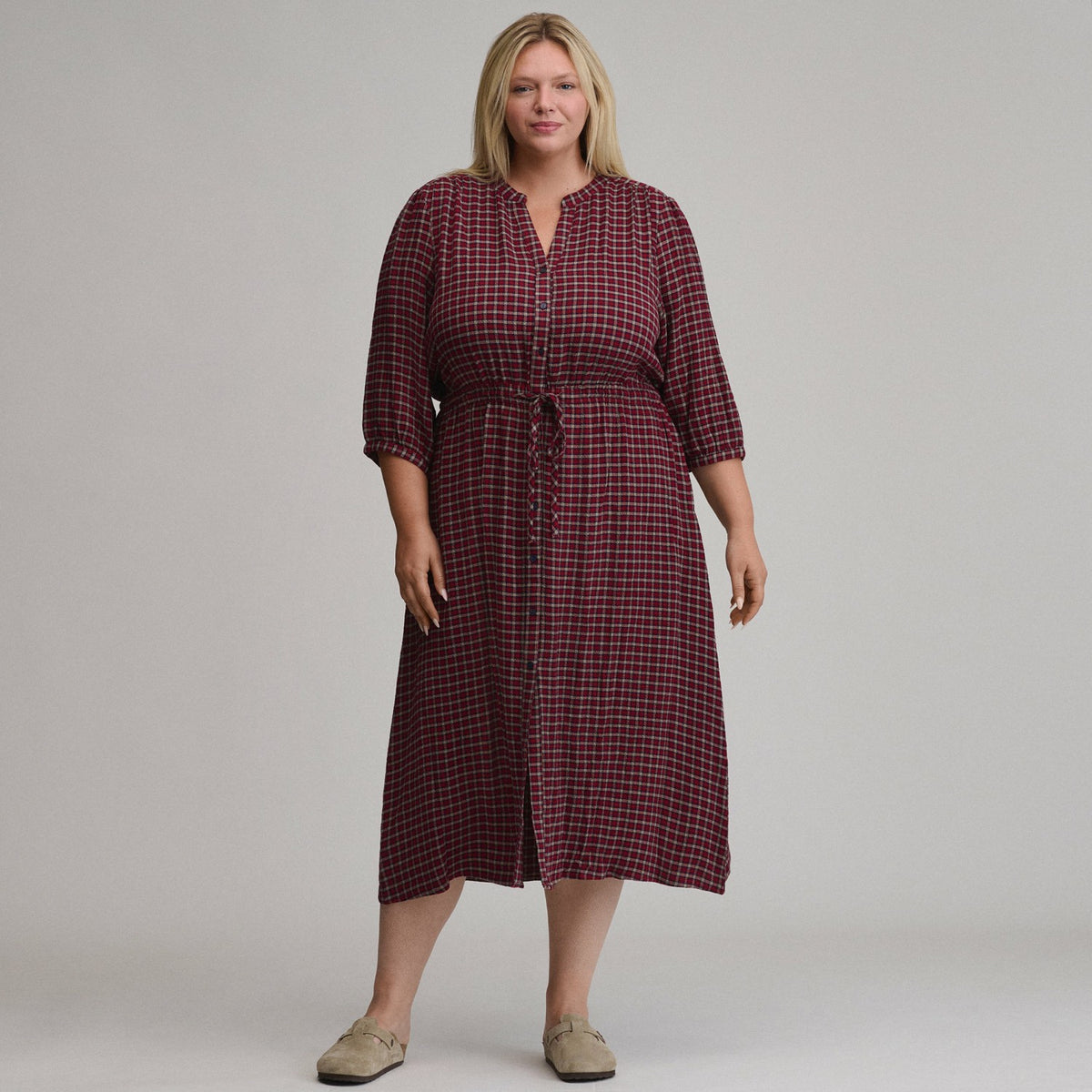 Women's Plaid Button Front Belted Midi Dress | Eddie Bauer