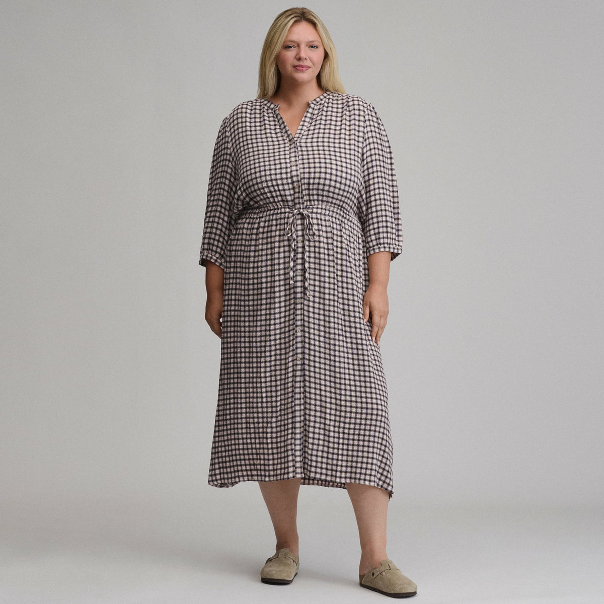 Women's Plaid Button Front Belted Midi Dress | Eddie Bauer