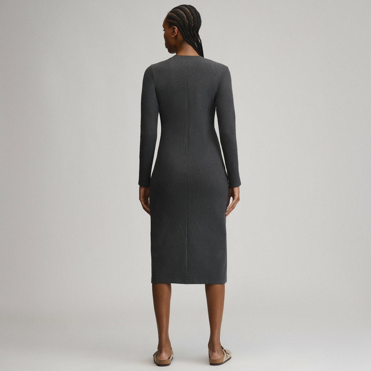 Women's Long-Sleeve Button Front Ribbed Knit Midi Dress | Eddie Bauer