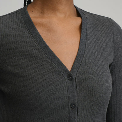 Women's Long-Sleeve Button Front Ribbed Knit Midi Dress | Eddie Bauer