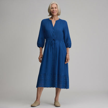 Women's 3/4 Sleeve Eyelet Button Front Belted Dress | Eddie Bauer