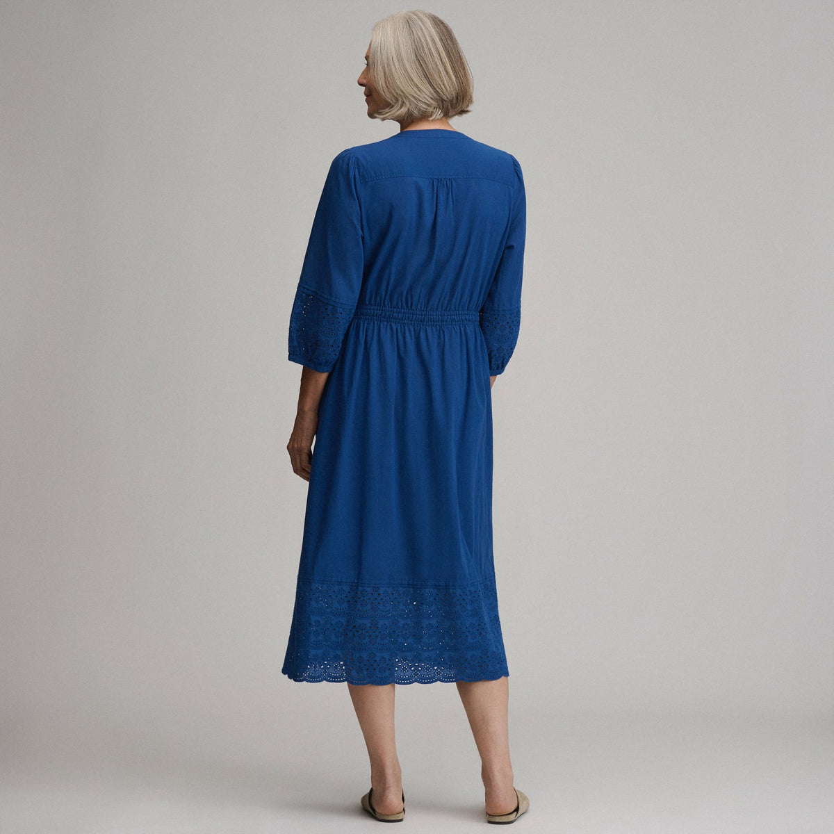 Women's 3/4 Sleeve Eyelet Button Front Belted Dress | Eddie Bauer
