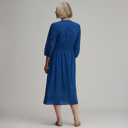 Women's 3/4 Sleeve Eyelet Button Front Belted Dress | Eddie Bauer
