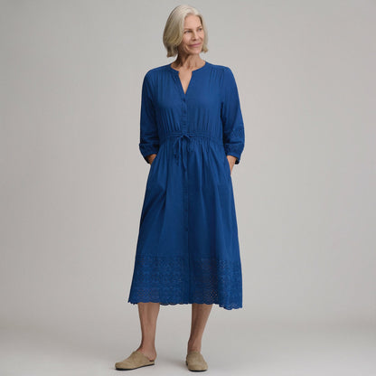 Women's 3/4 Sleeve Eyelet Button Front Belted Dress | Eddie Bauer