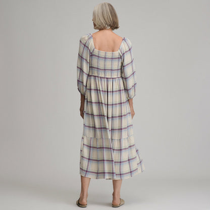 Women's Plaid 3/4 Sleeve Smocked Bodice Dress | Eddie Bauer