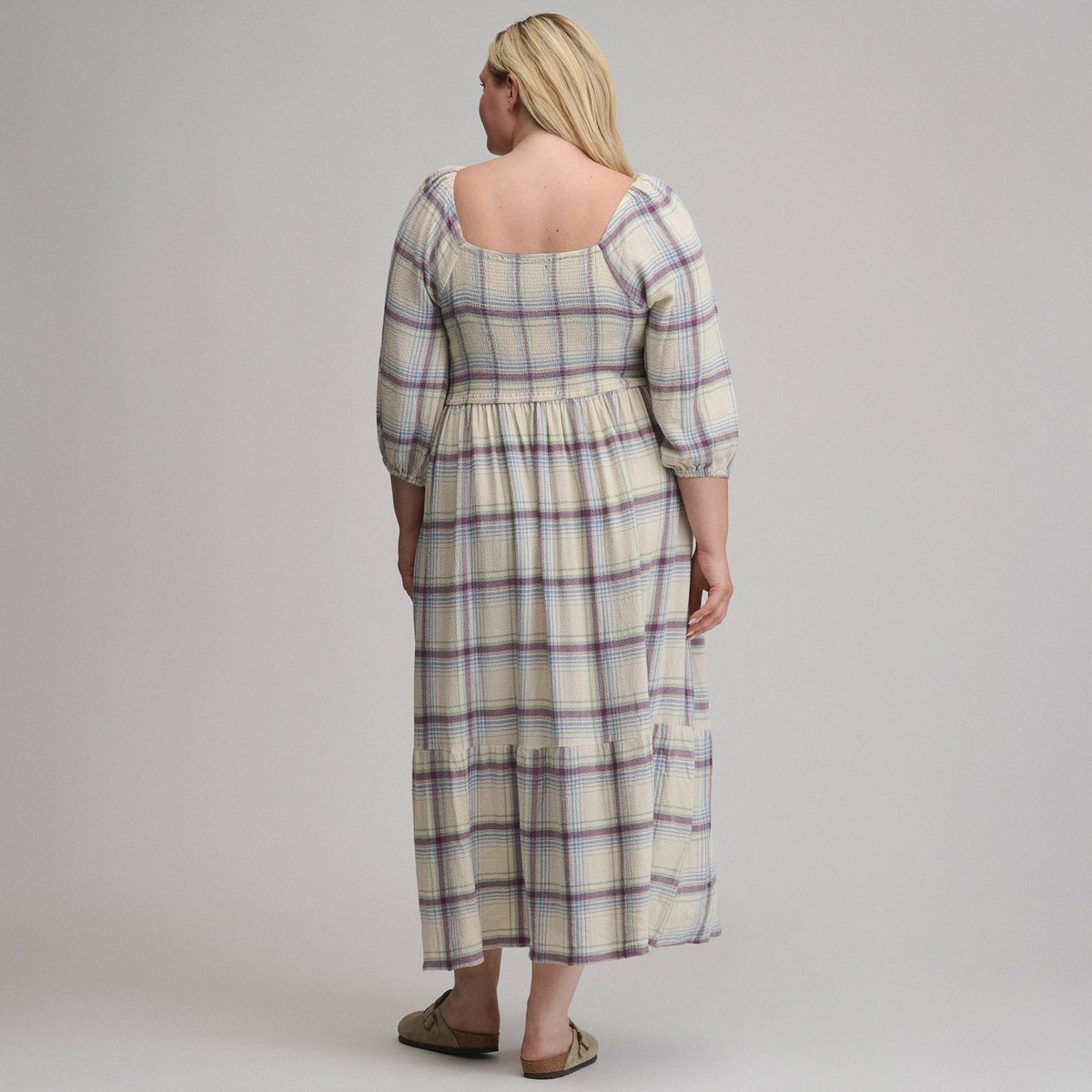 Women's Plaid 3/4 Sleeve Smocked Bodice Dress | Eddie Bauer