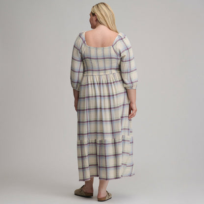 Women's Plaid 3/4 Sleeve Smocked Bodice Dress | Eddie Bauer