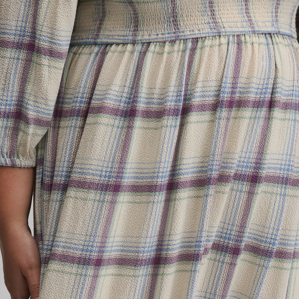 Women's Plaid 3/4 Sleeve Smocked Bodice Dress | Eddie Bauer