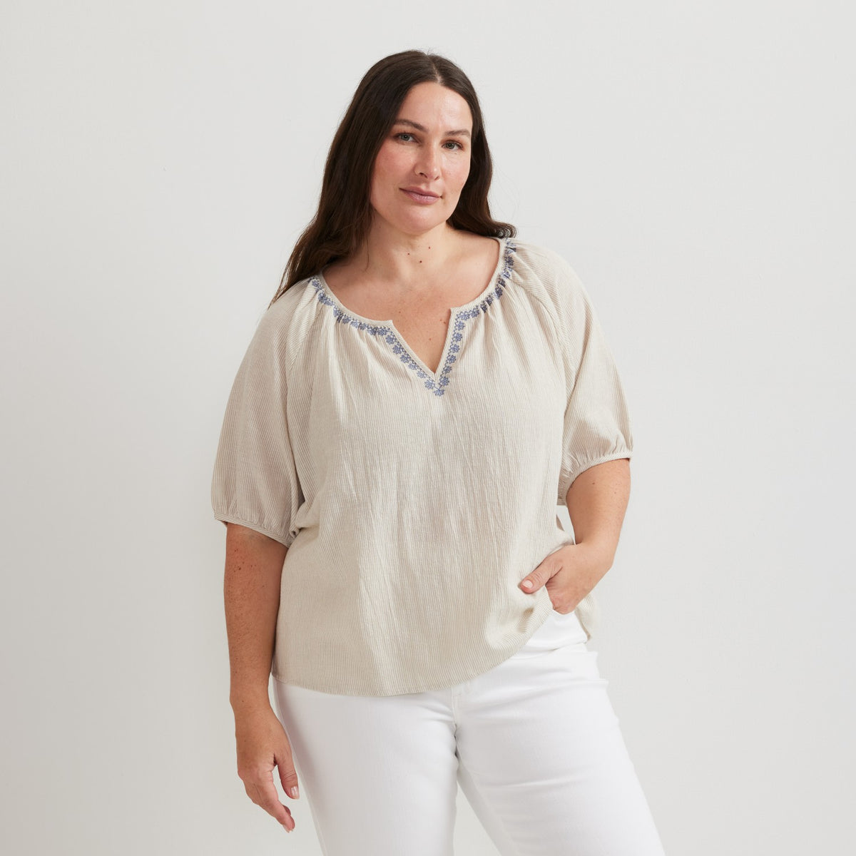 Women's Embroidered Trim SS Shirt | Eddie Bauer