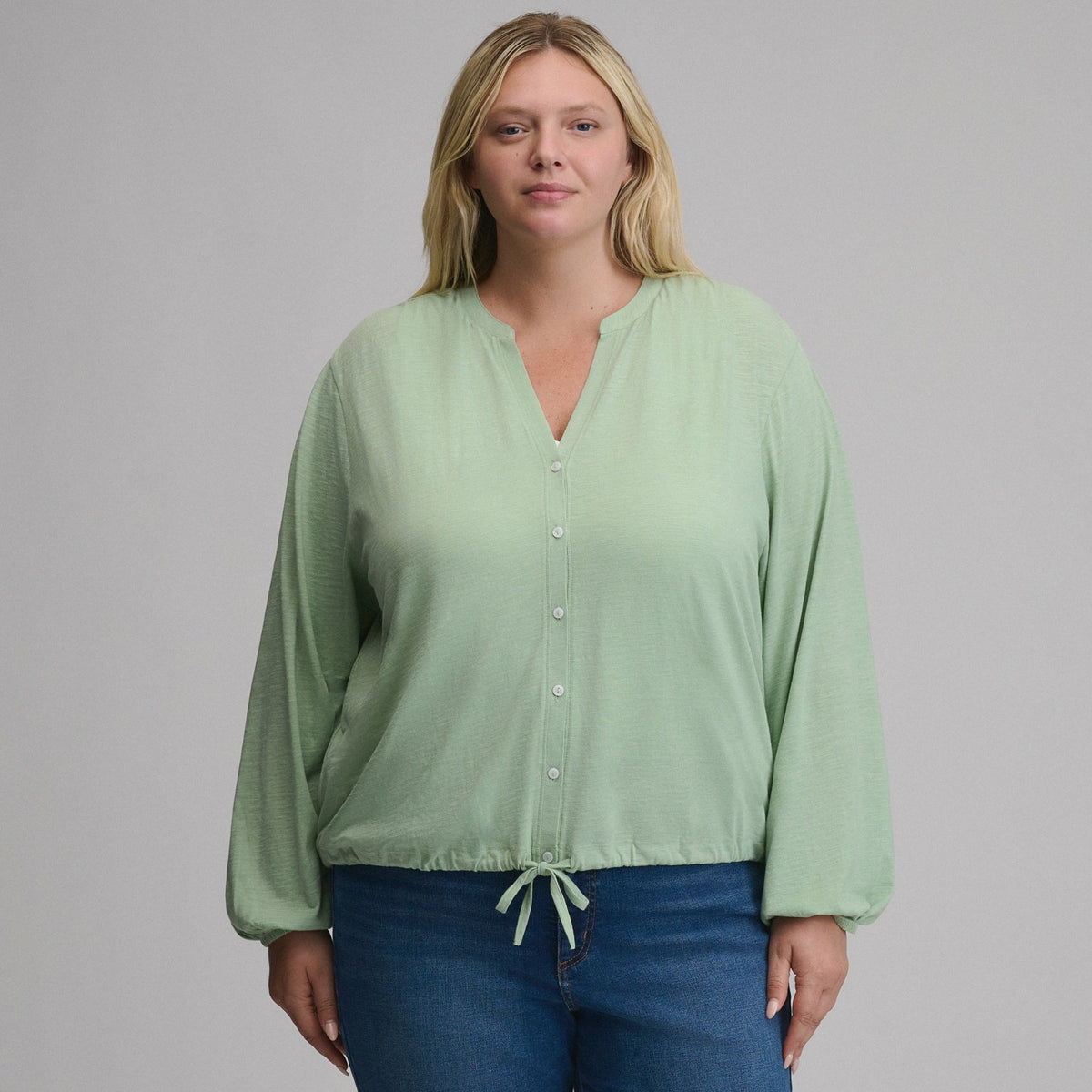 Women's Long-Sleeve Button Front Drawstring Hem Top | Eddie Bauer