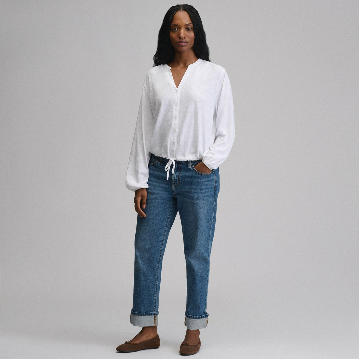 Women's Long-Sleeve Button Front Drawstring Hem Top | Eddie Bauer