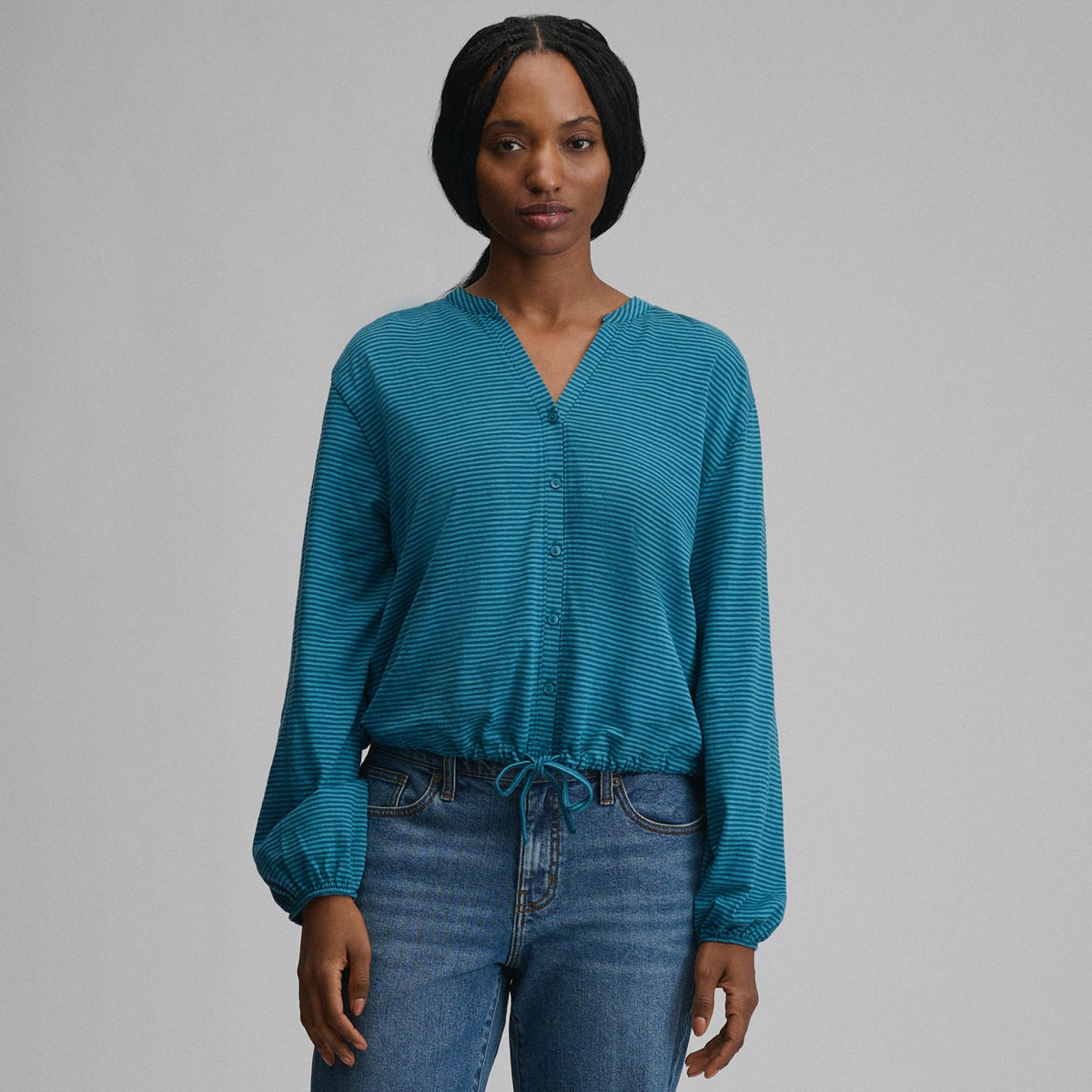 Women's Long-Sleeve Button Front Drawstring Hem Top | Eddie Bauer