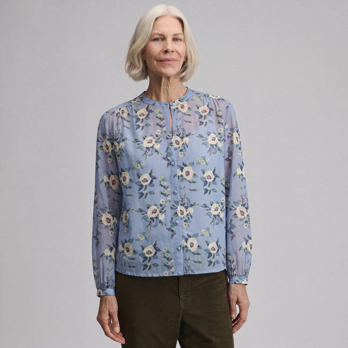 Women's Long-Sleeve Collarless Button-Down Shirt | Eddie Bauer