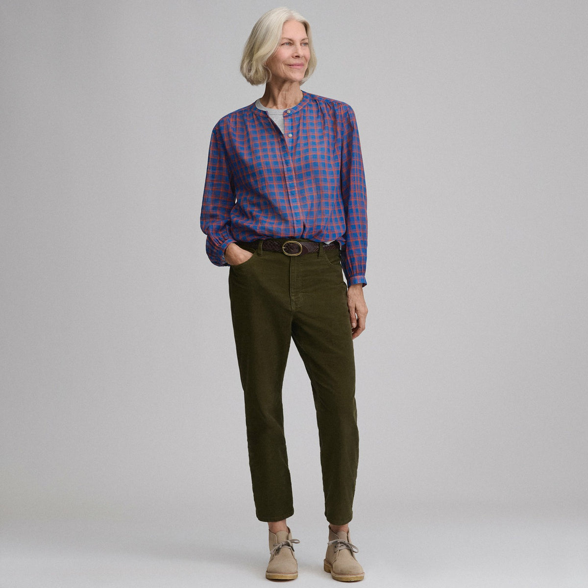 Women's Long-Sleeve Collarless Button-Down Shirt | Eddie Bauer