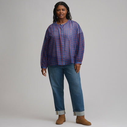 Women's Long-Sleeve Collarless Button-Down Shirt | Eddie Bauer