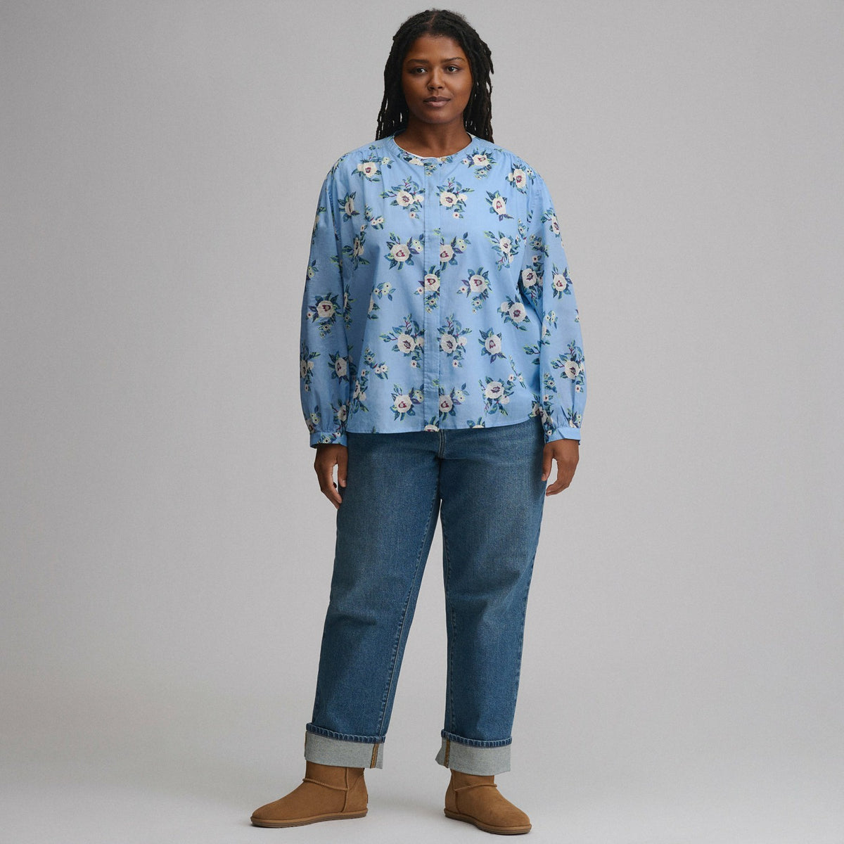 Women's Long-Sleeve Collarless Button-Down Shirt | Eddie Bauer