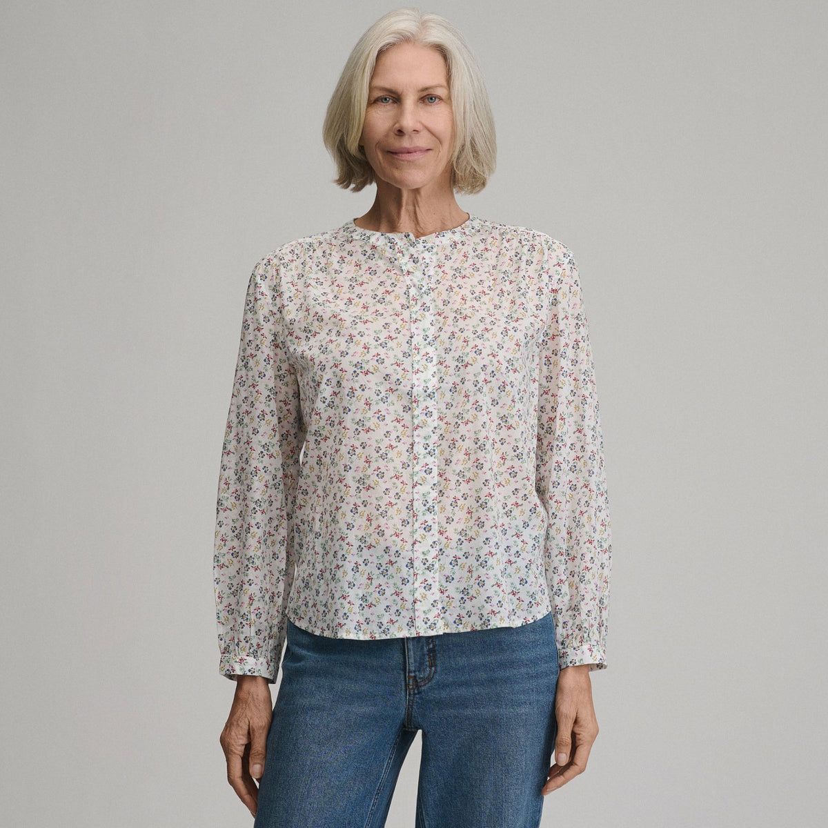 Women's Long-Sleeve Collarless Button-Down Shirt | Eddie Bauer