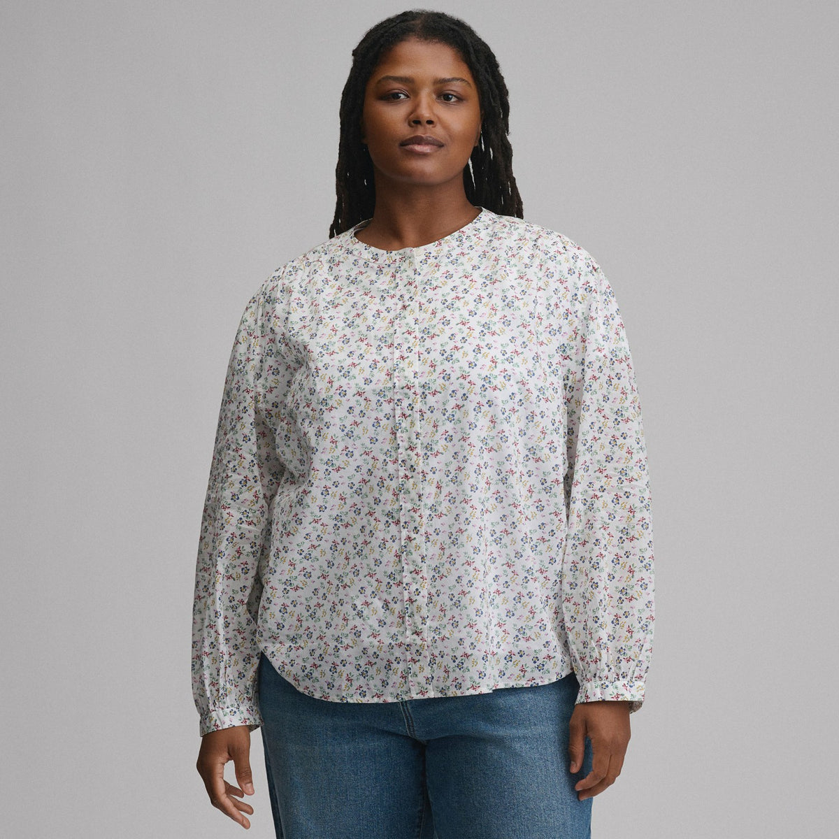 Women's Long-Sleeve Collarless Button-Down Shirt | Eddie Bauer