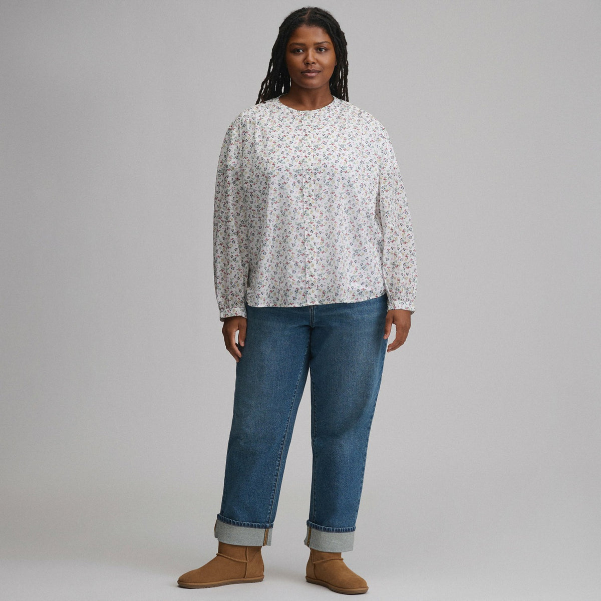 Women's Long-Sleeve Collarless Button-Down Shirt | Eddie Bauer