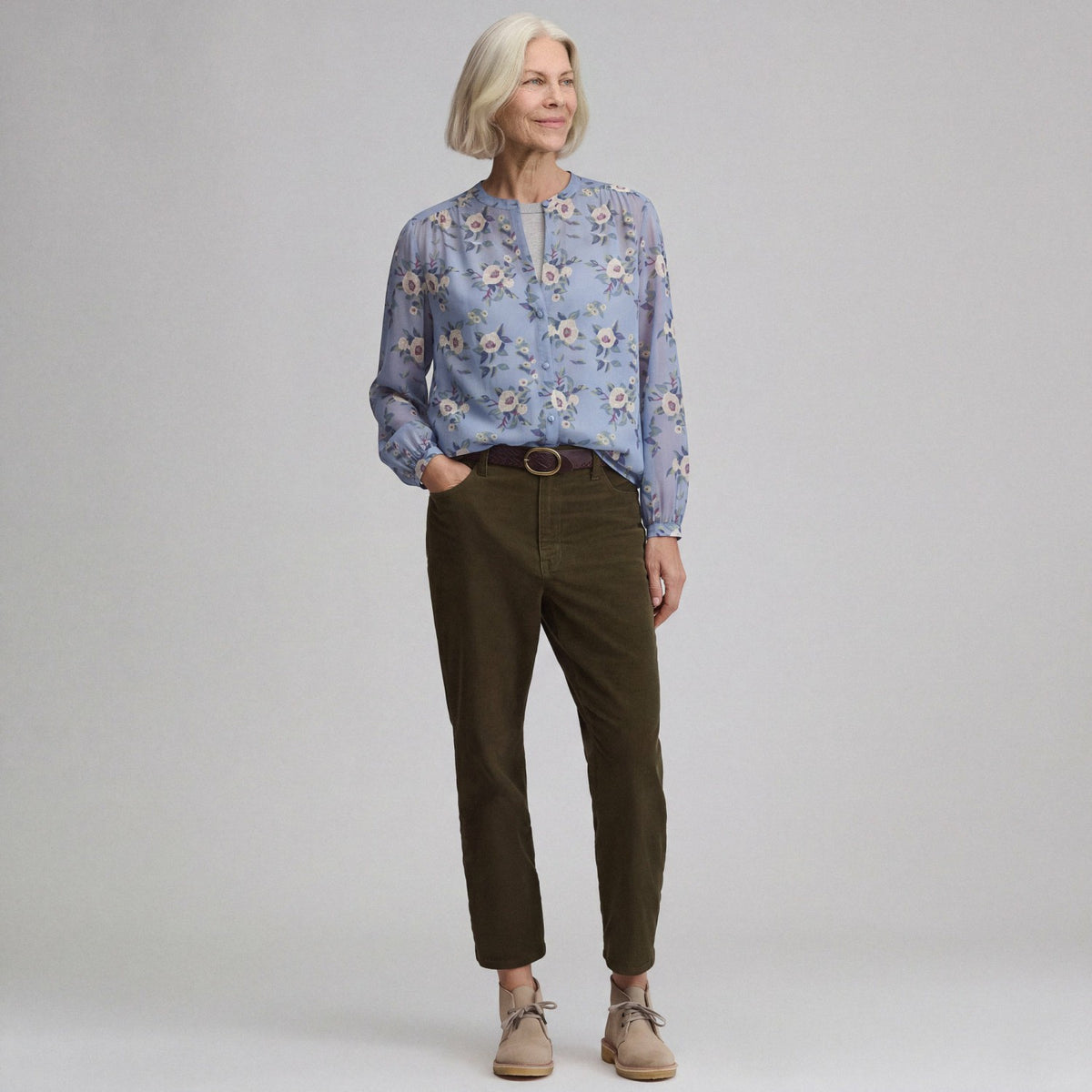 Women's Long-Sleeve Collarless Button-Down Shirt | Eddie Bauer