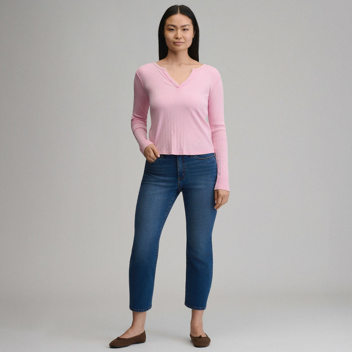 Women's Long-Sleeve Rib Y-Neck Henley | Eddie Bauer