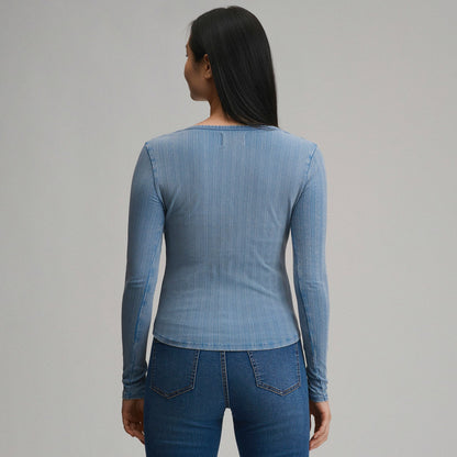 Women's Long-Sleeve Rib Y-Neck Henley | Eddie Bauer
