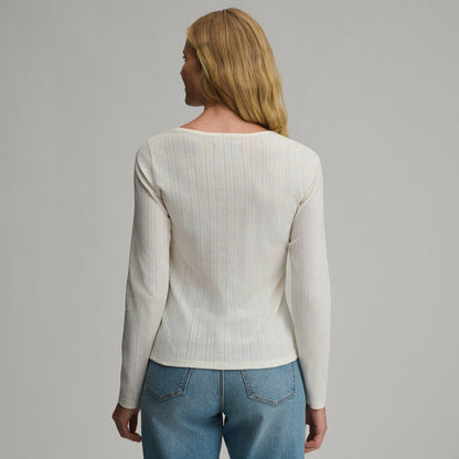 Women's Long-Sleeve Pointelle Button Front Top | Eddie Bauer