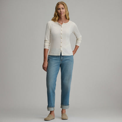 Women's Long-Sleeve Pointelle Button Front Top | Eddie Bauer