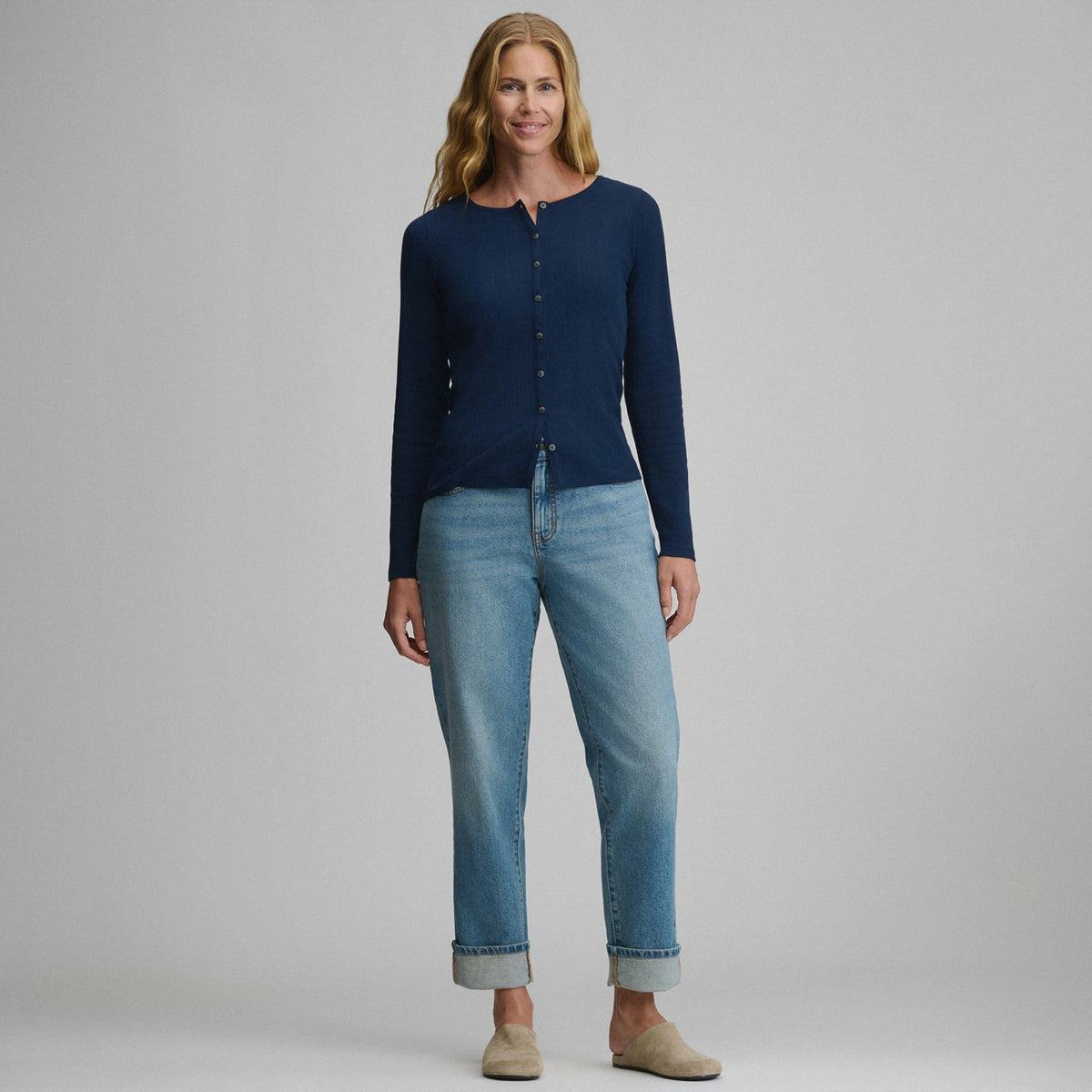 Women's Long-Sleeve Pointelle Button Front Top | Eddie Bauer
