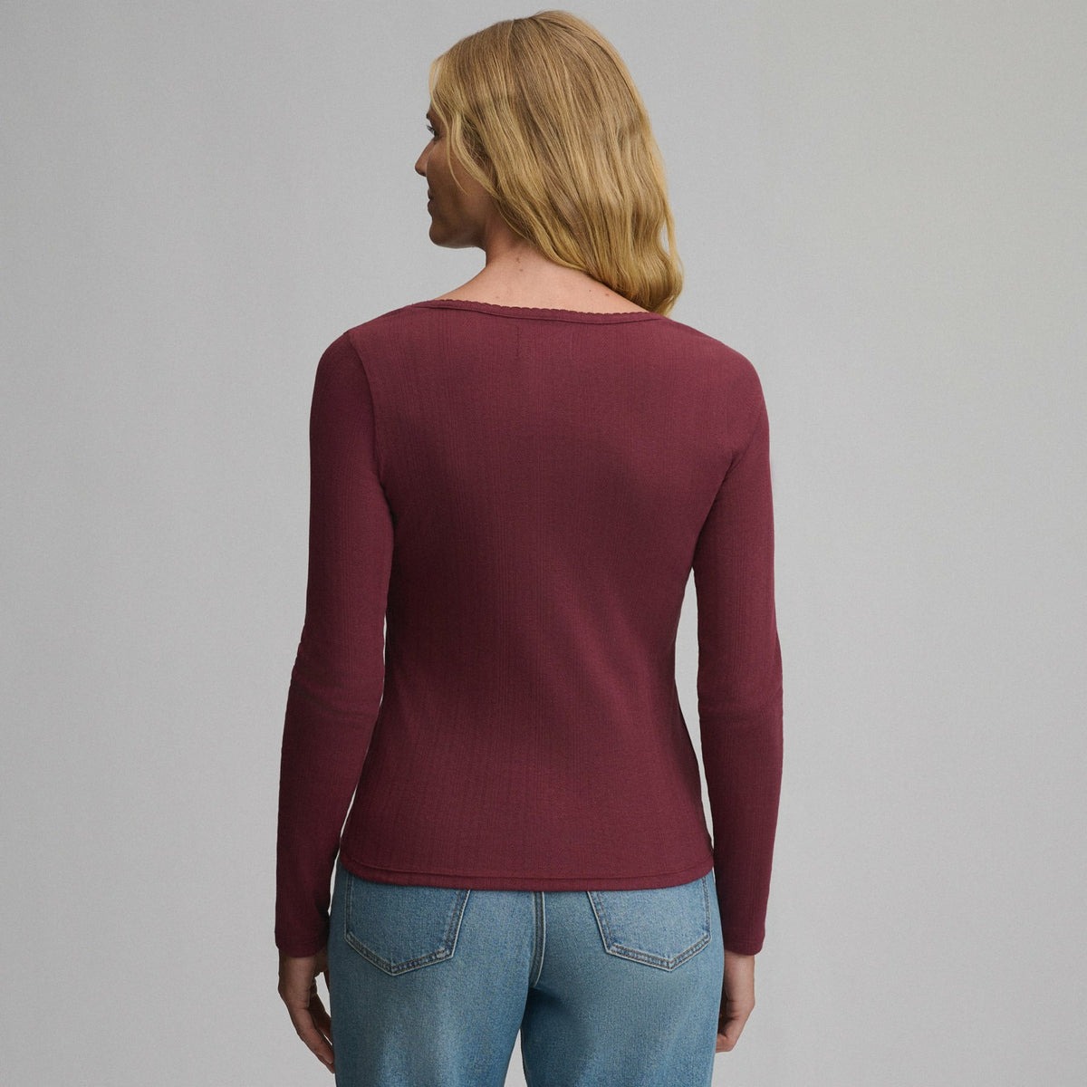 Women's Long-Sleeve Pointelle Button Front Top | Eddie Bauer