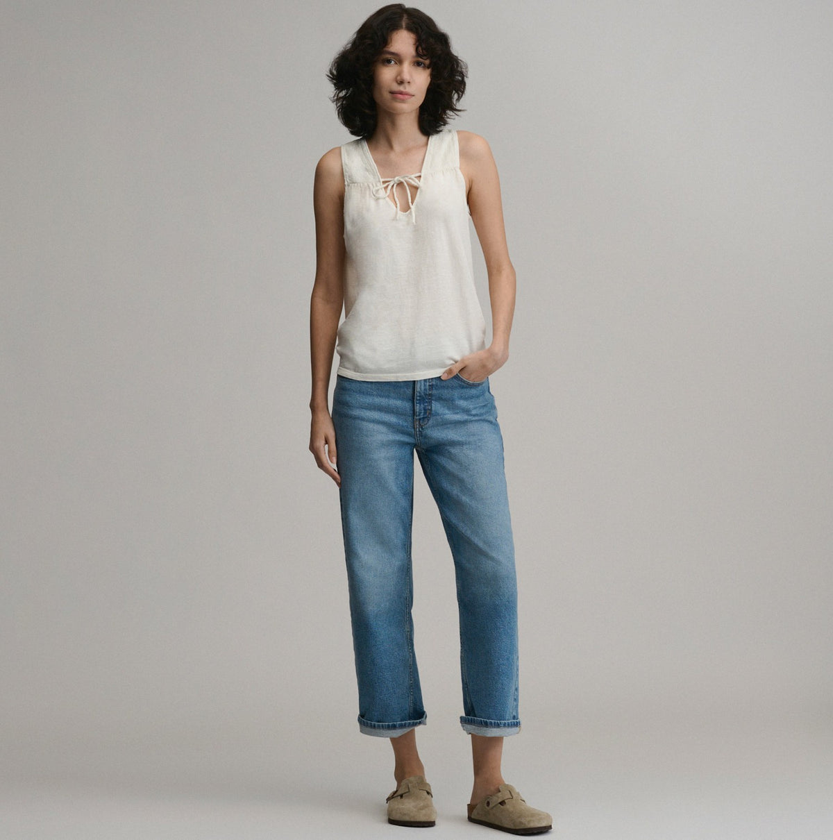 Women's Sunwashed Cotton Tie Front T | Eddie Bauer