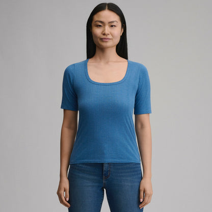 Women's Short-Sleeve Pointelle Square-Neck Crew | Eddie Bauer