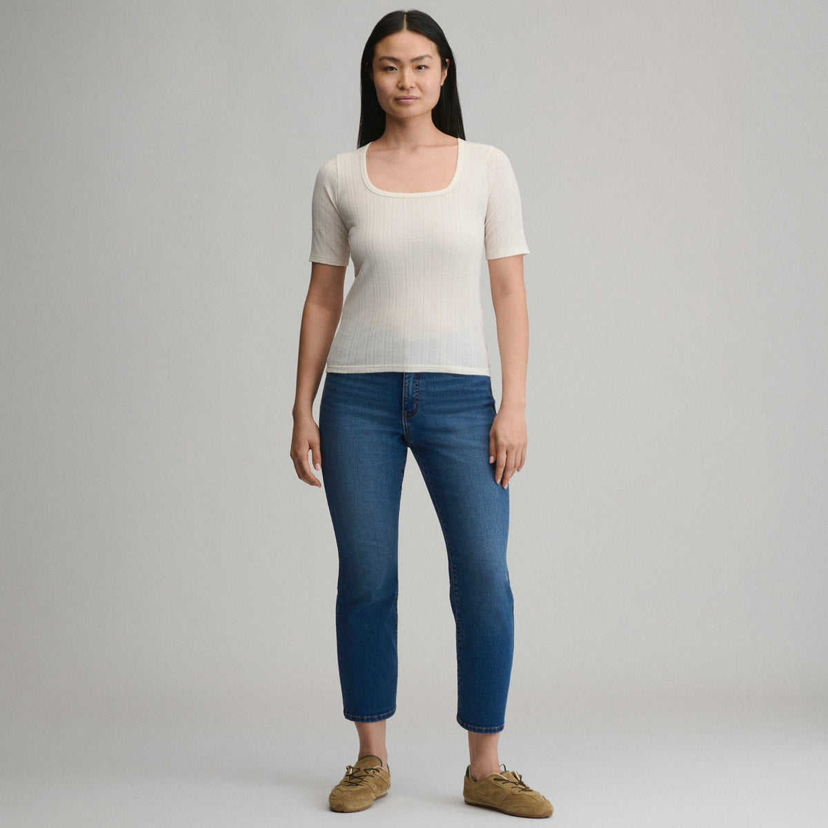 Women's Short-Sleeve Pointelle Square-Neck Crew | Eddie Bauer