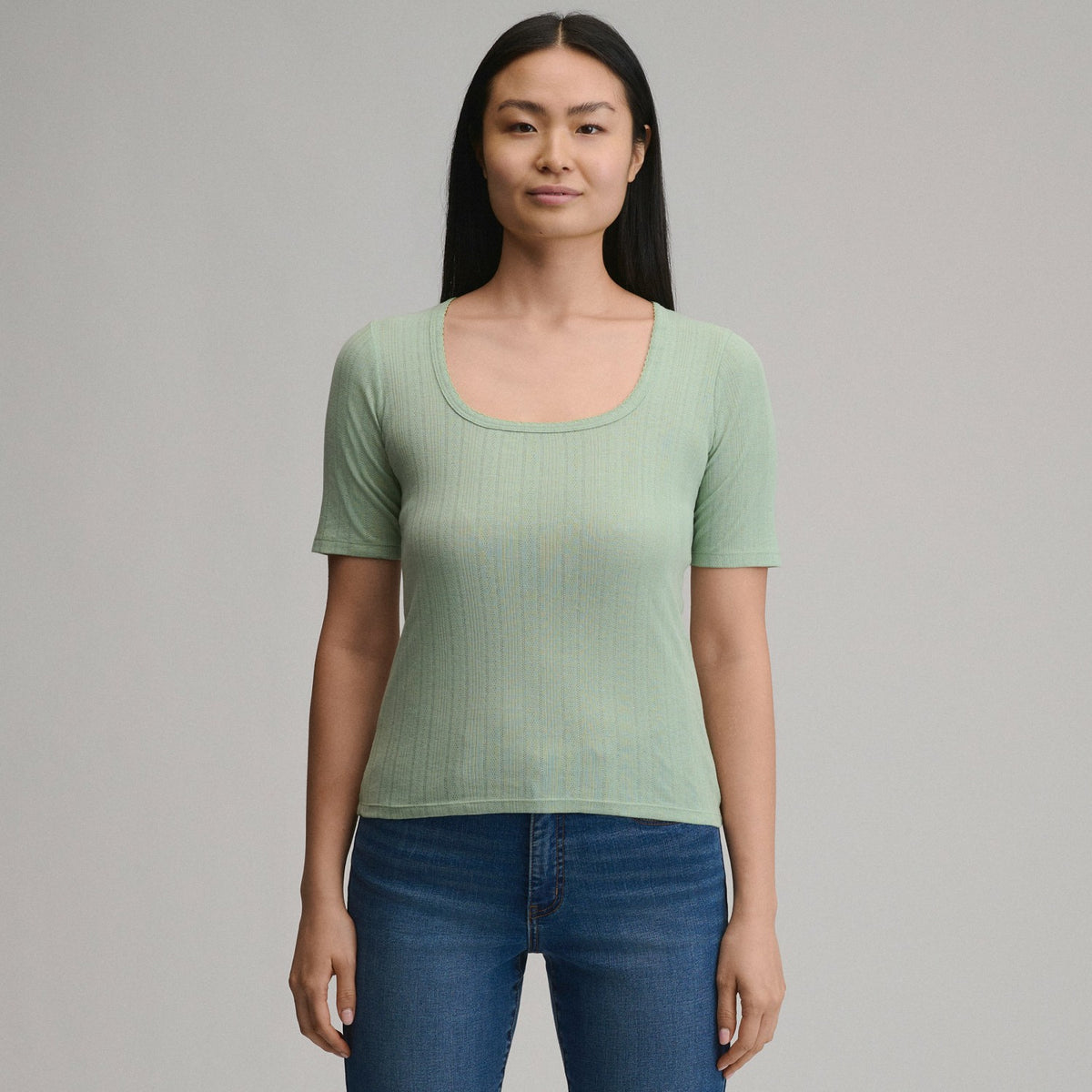 Women's Short-Sleeve Pointelle Square-Neck Crew | Eddie Bauer