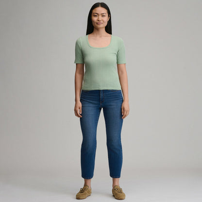 Women's Short-Sleeve Pointelle Square-Neck Crew | Eddie Bauer