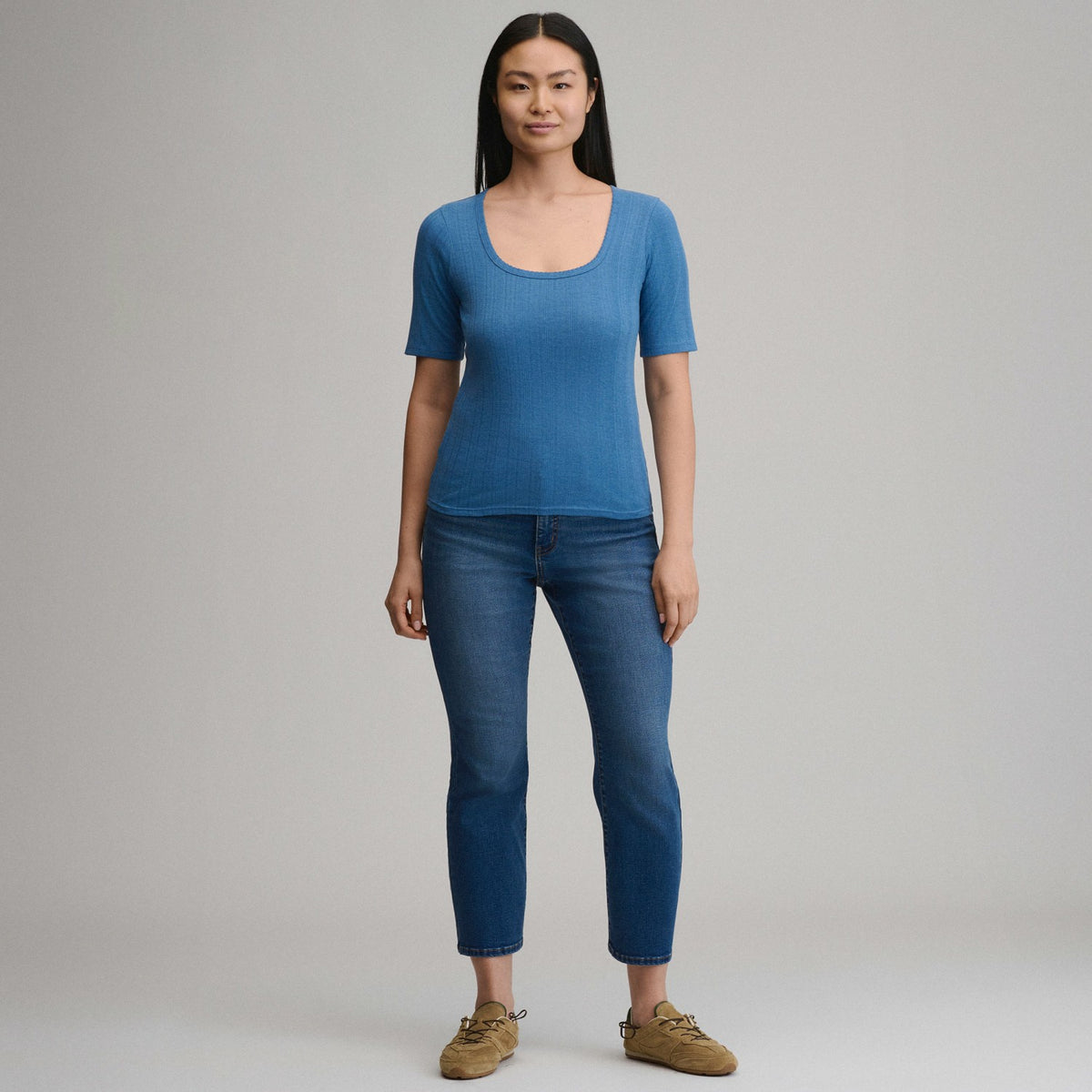 Women's Short-Sleeve Pointelle Square-Neck Crew | Eddie Bauer