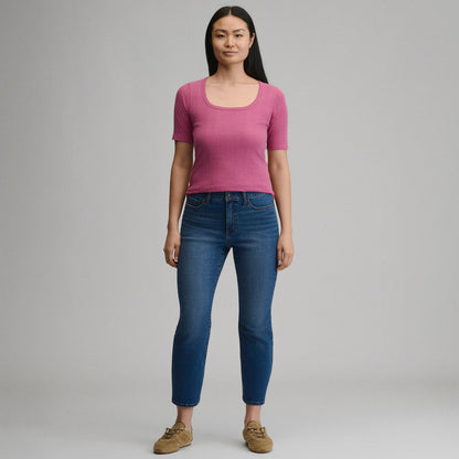 Women's Short-Sleeve Pointelle Square-Neck Crew | Eddie Bauer