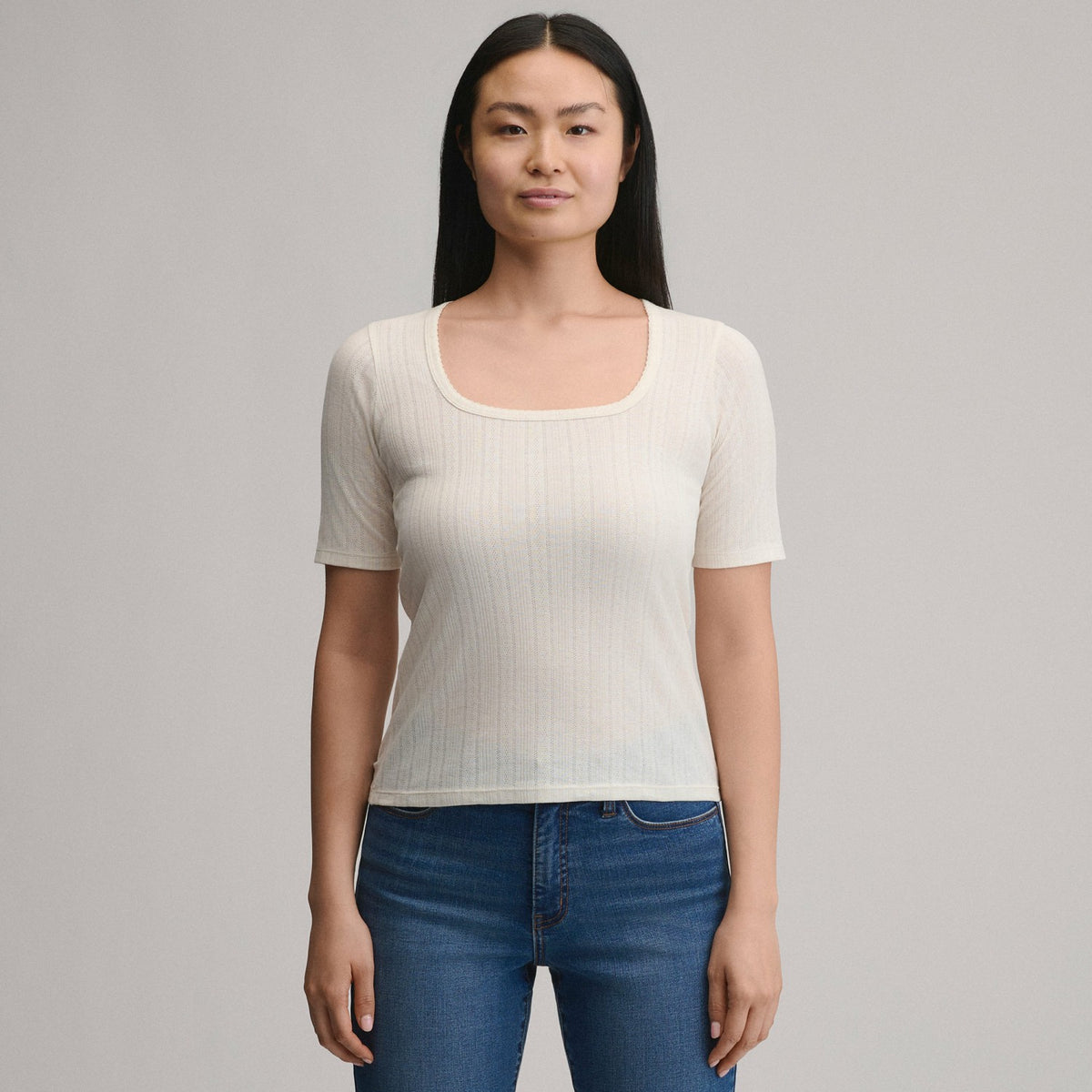 Women's Short-Sleeve Pointelle Square-Neck Crew | Eddie Bauer