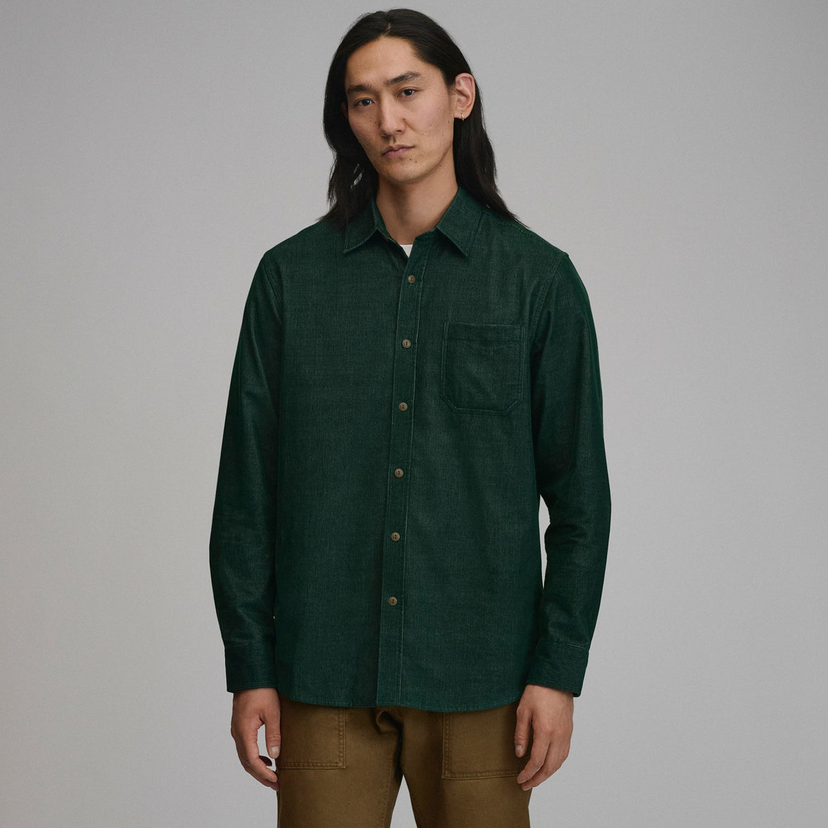 Men's Long-Sleeve Fine Wale Corduroy Shirt - Solid | Eddie Bauer