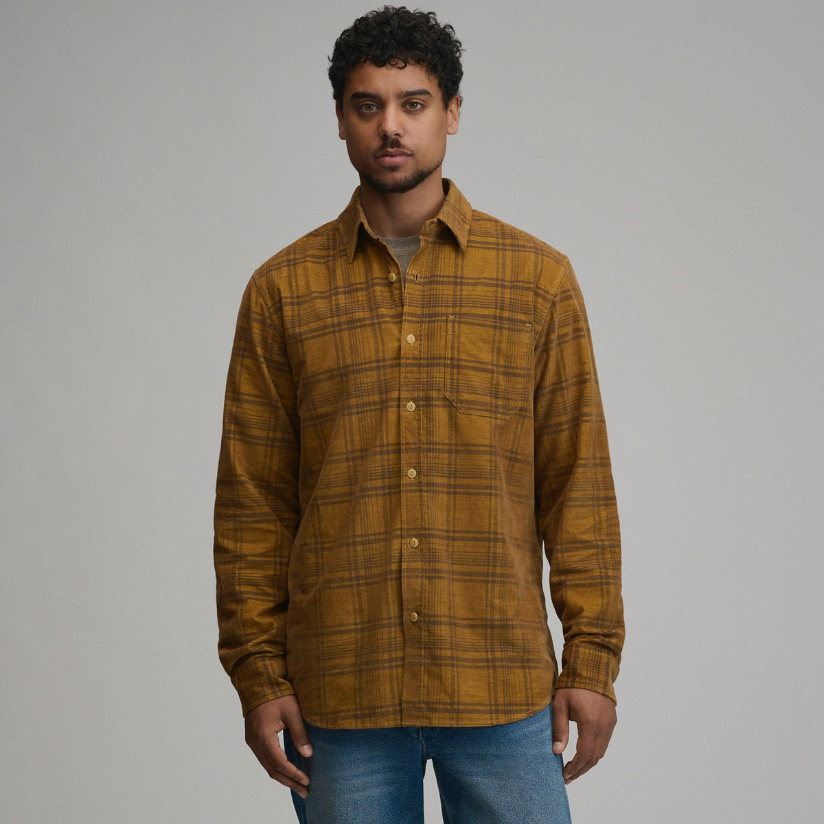 Men's Long-Sleeve Fine Wale Corduroy Shirt - Plaid | Eddie Bauer