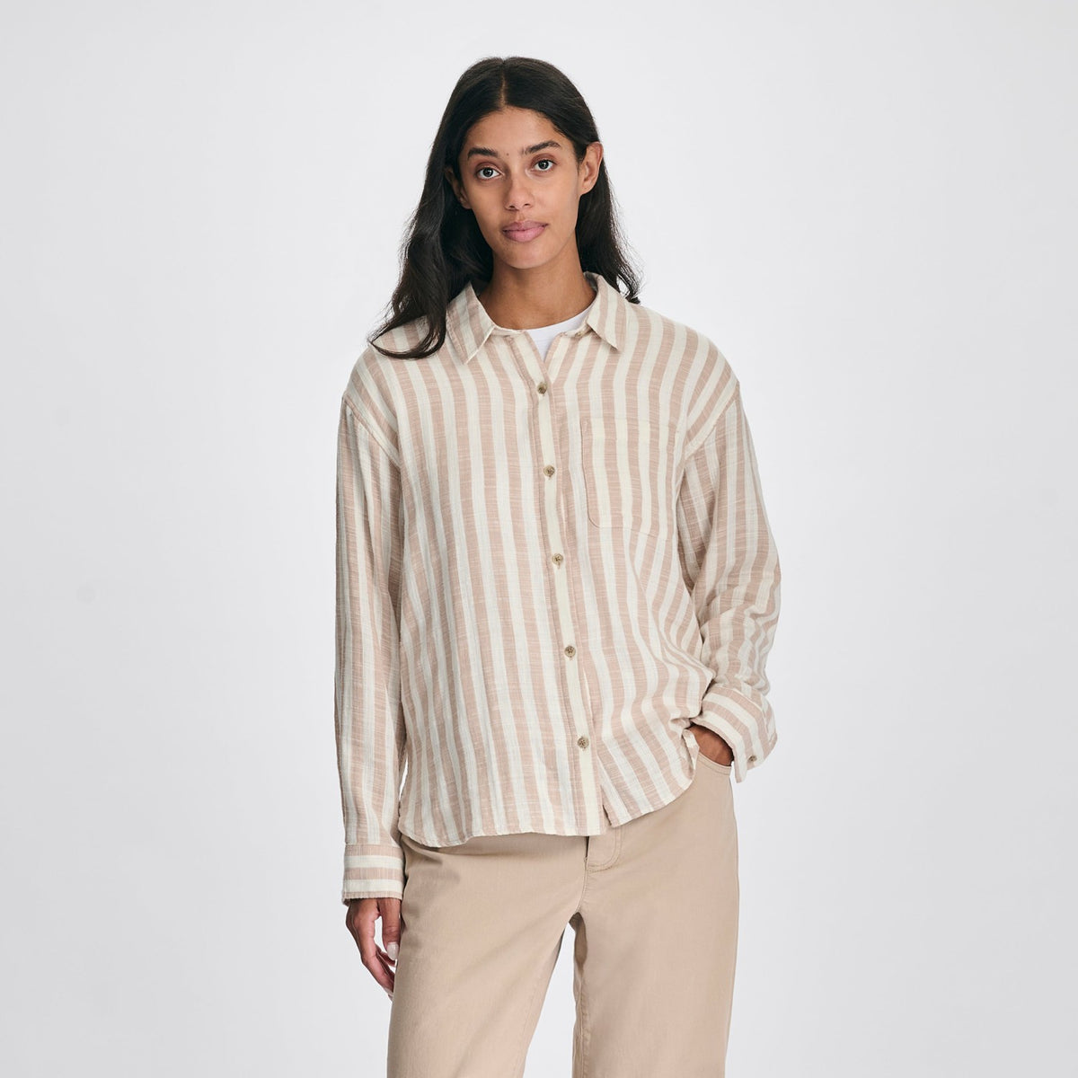 Women's Woven Stripe Cotton LS Slub | Eddie Bauer