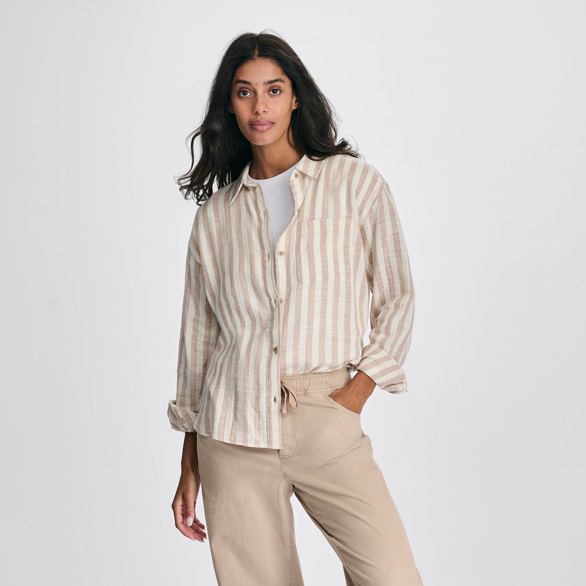 Women's Woven Stripe Cotton LS Slub | Eddie Bauer